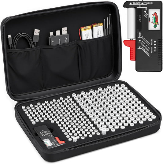 Teenyyou Large Capacity Battery Storage Case with Tester, Portable Organizer Bag for 300 AA & AAA Batteries, Household Home Garage Organization(Batteries Not Included)