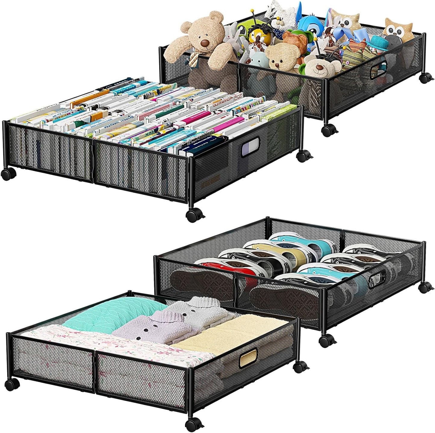 Under Bed Storage, Under the Bed Storage Containers with Wheels, Under Bed Shoe Storage Organizer Drawer for Bedroom Clothes Shoes Blankets -2Pack