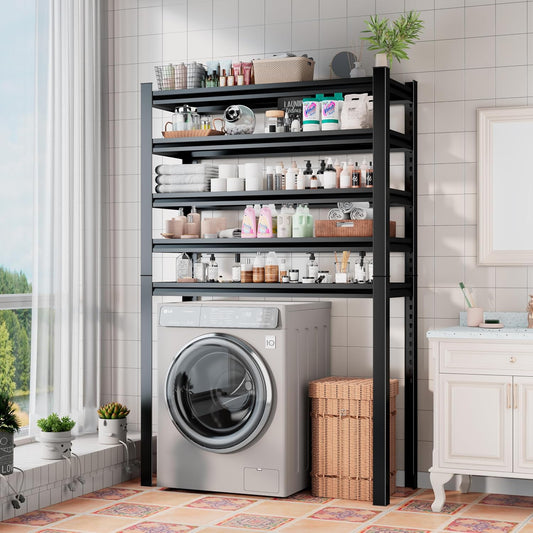 Over Washer and Dryer Shelves, Laundry Room Shelves Adjustable Metal Heavy Duty Freestanding Storage Shelves, Washing Machine Rack for Organization and Storage, Black (Black, 63''H*35.43''W*11.81''D)