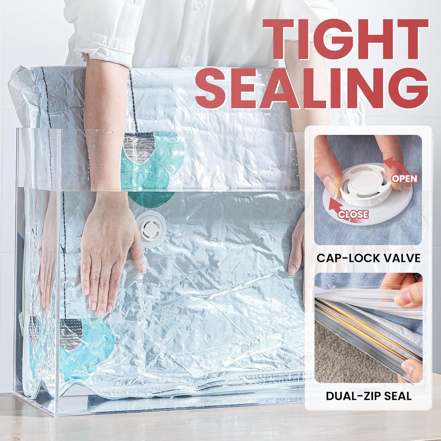 TAILI 8 Pack Jumbo Vacuum Storage Bags, 39x28 inch, LONG SIDE ZIP Vacuum Seal Bags for Clothing, Space Saver for Beddings, Comforters, Blankets, Pillows