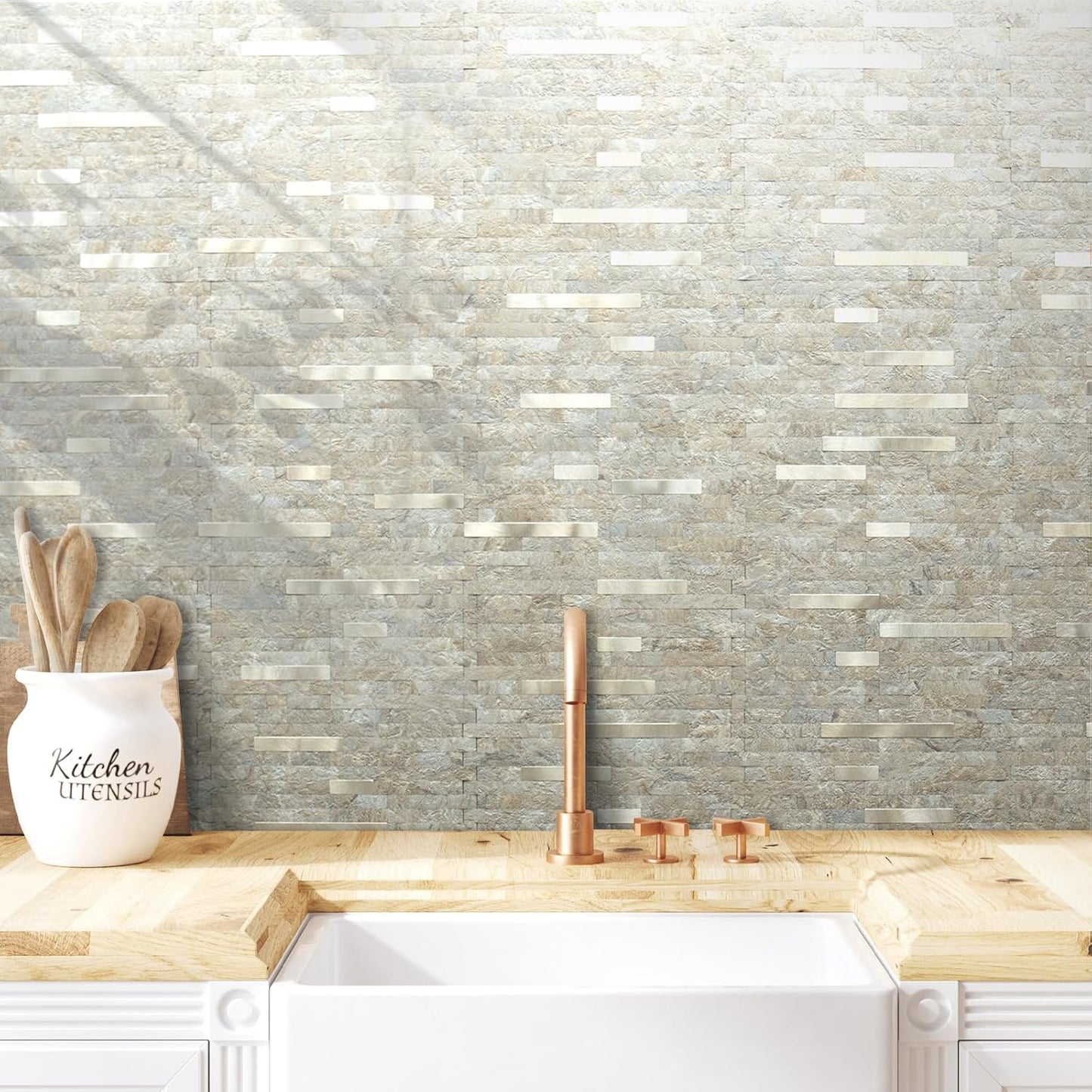 AULIGET 20 Sheets Peel and Stick Backsplash, Black & Grey Wood Look PVC Mixed Metal Stick on Backsplash Tiles for Kitchen