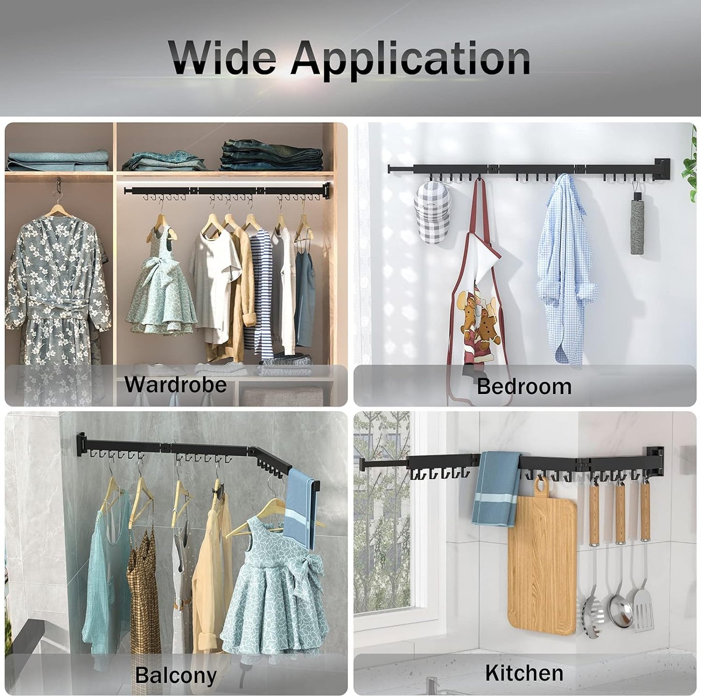 BOQORAD Clothes Drying Rack Wall Mounted 32“,Drying Rack Clothing Wall Mount,Laundry Drying Rack,Wall Mounted Clothes Hanging Rack (White)