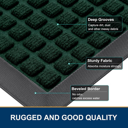Smiry Front Door Mat Outside Entrance, Heavy Duty Natural Rubber Doormat, Non Slip, Trap Dirt and Moisture, Easy Clean, Low Profile Welcome Floor Mats for Indoor Outdoor Entry, 29.5x17 Inch, Black