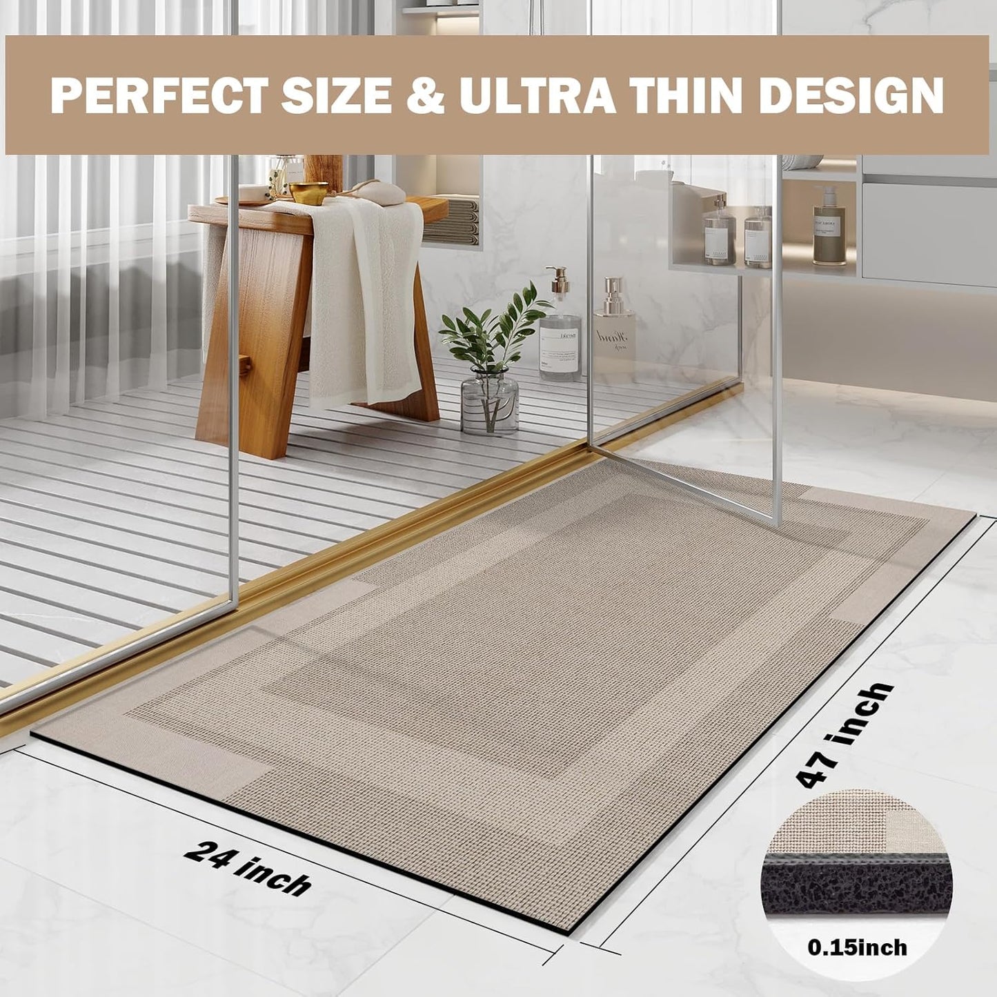 YDKGL Non Slip Bath Mat, Rubber Backing Ultra Thin Bathroom Rugs Fit Under Door Quick Dry Super Absorbent Washable Bath Rug Shower Mat for Bathroom Floor Bathtub Shower Sink, Easy Care Blue 16"x 24"