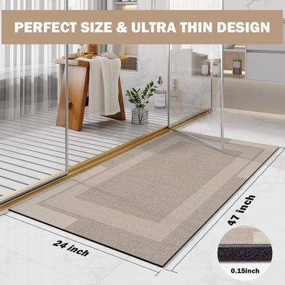 YDKGL Non Slip Bath Mat, Rubber Backing Ultra Thin Bathroom Rugs Fit Under Door Quick Dry Super Absorbent Washable Bath Rug Shower Mat for Bathroom Floor Bathtub Shower Sink, Easy Care Blue 16"x 24"