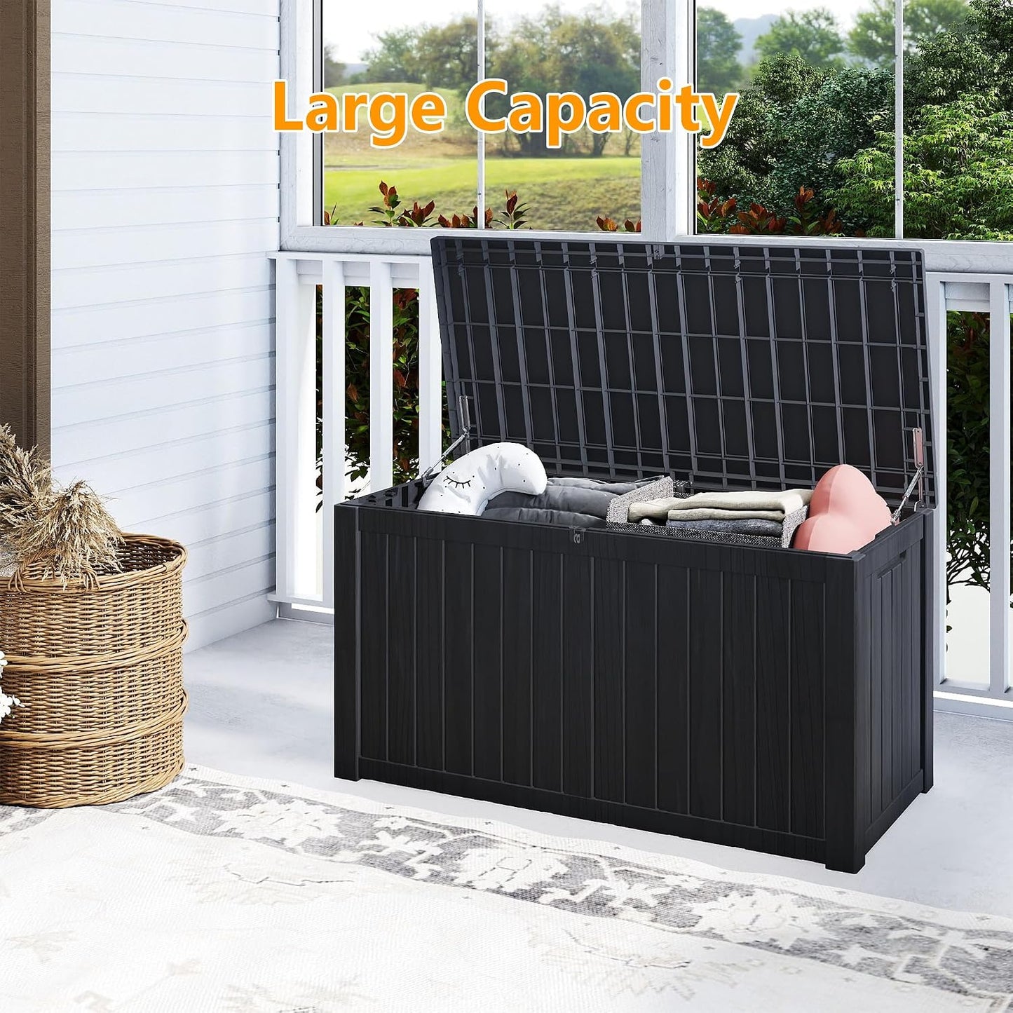200 Gallon Deck Boxes Outdoor Waterproof, Outdoor Storage Box with Lockable Lid & UV-Resistant for Patio Furniture, Outdoor Cushions, Garden Tools and Pool Supplies, Light Brown