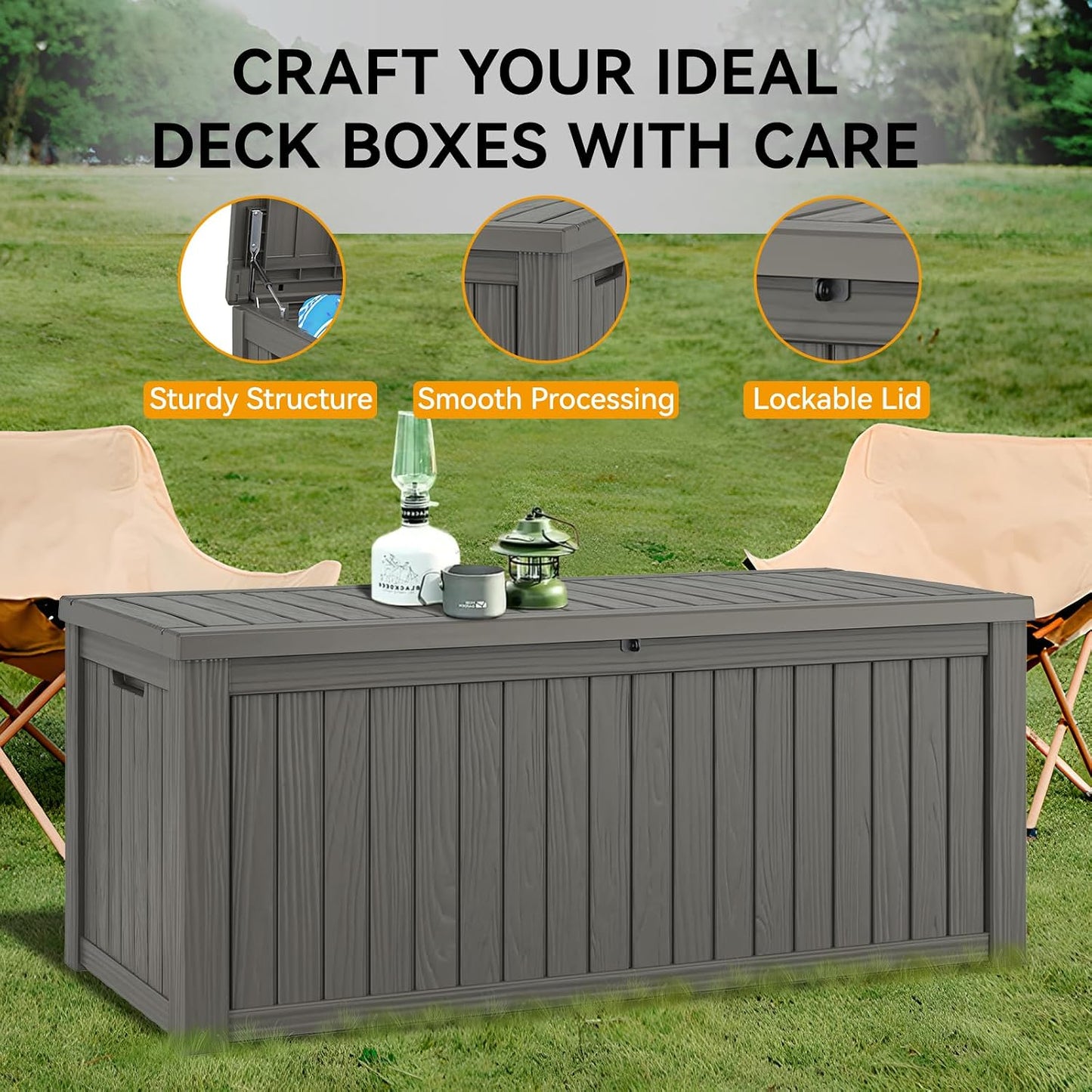 Outdoor Storage Box, 31 Gallon Resin Deck Boxes Outdoor Waterproof For Patio Furniture, Garden Tools, Pool Supplies, Lockable And UV Resistant (Rattan Gray)