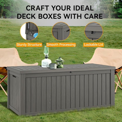 Outdoor Storage Box, 31 Gallon Resin Deck Boxes Outdoor Waterproof For Patio Furniture, Garden Tools, Pool Supplies, Lockable And UV Resistant (Rattan Gray)