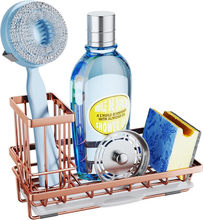 SWTYMIKI Sink Caddy Sponge Holder - Kitchen Sink Organizer with High Brush Holder for Countertop to Hold Dish Soaps and Sponges, Stainless Steel, Black