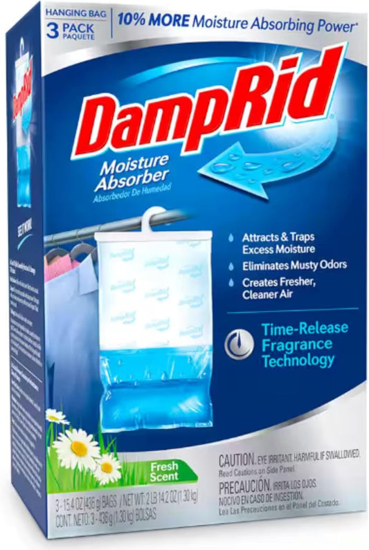 DampRid Hanging Bag Moisture Absorber for Closets, Pure Linen, 3 Pack, 16 oz. Each; Traps Excess Moisture for Fresher, Cleaner Air