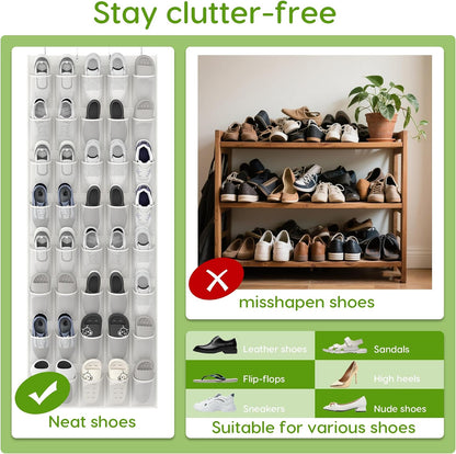 Over the Door Shoe Organizer with 40 Large Breathable Mesh Pockets, Space Saving Shoe Holder, Hanging Shoe Rack for Entryway Bedroom Closet Storage (White, 40 Pockets)