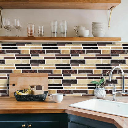 24 Sheet Peel and Stick Tile Backsplash Sticks for Kitchen 10"x 5" Back Splashes Self Adhesive Waterproof Tile Wall Paper for Bathroom Kitchen Backsplash, RV, Fireplace, Black/White Marble Look