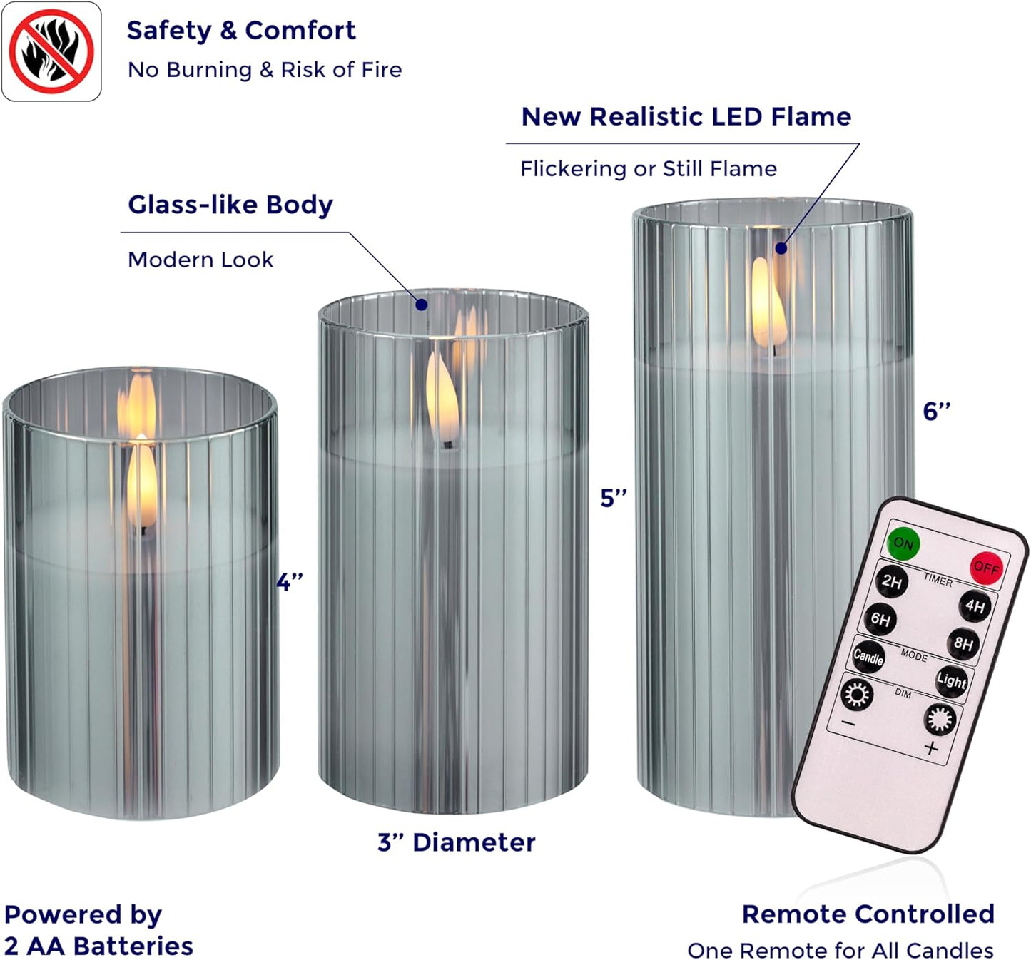 VENTA Set of 3 White Pillar Candles | Real Wax Battery Operated Flickering LED Candles with Remote | Timeless Decor for Farmhouse, Modern & Mantel Displays