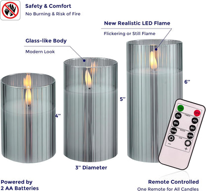 VENTA Set of 3 White Pillar Candles | Real Wax Battery Operated Flickering LED Candles with Remote | Timeless Decor for Farmhouse, Modern & Mantel Displays