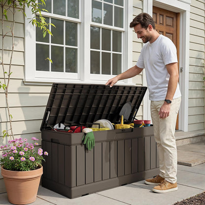 Devoko 30 Gallon Resin Deck Box Waterproof Outdoor Storage Box for Patio Furniture Pool Accessories Indoor Storage for Cushion Garden Tools (30 Gallon, Black)