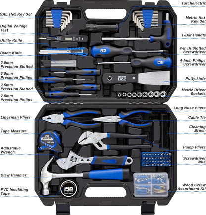 Prostormer 229-Piece Household Tool Set, Basic Home Tool Kit | All-purpose Tools with Tool Box for Home Repair, Furniture Fitting, Crafting & DIY Projects