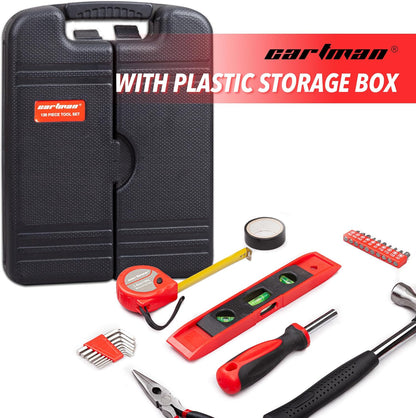 CARTMAN 136-Piece Household Tool Set, Home Repair Kit With Storage Case Box | Complete tool assortment for home repairs, office fixes, dorm needs, furniture setup, crafting, and everyday household fixes.