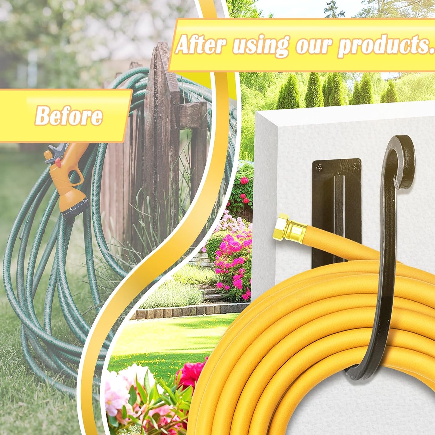 Hose Holder Wall Mount: 8 Inch Metal Heavy-Duty Garden Hose Hanger Outdoor | Hand-forged Hose Rack Mount