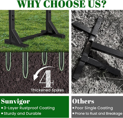 Sunvigor Garden Hose Holder, Heavy Duty Metal Hose Stand with 4 Spikes, Holds Up to 150FT Hose, No Drill Freestanding Hose Reel Alternative for Yard Lawn Outdoor