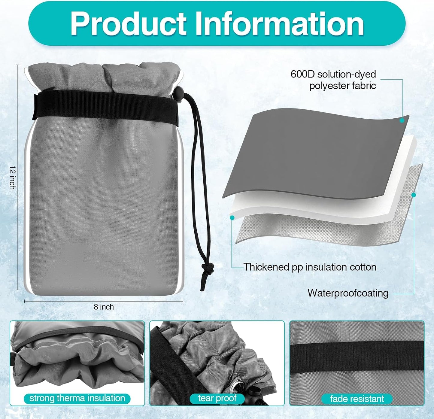 VIHOSE 6 Pack Thickened Outdoor Faucet Cover for Winter, Water Spigot Cover Freeze Insulated Protection Large 12'' H x 8'' W Water Faucet Socks with Reflective Strip Reusable Hose Bib (Gray)