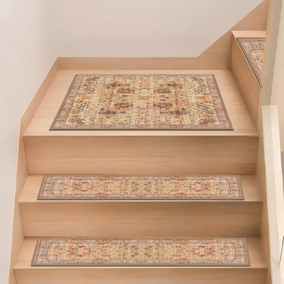 Non Slip Stair Treads for Wooden Steps, 15 Pack 8"x30" Washable Carpet | 8x30 in soft chenille polyester stair treads with reusable TPE backing for indoor wood stairs, dogs, kids, and seniors