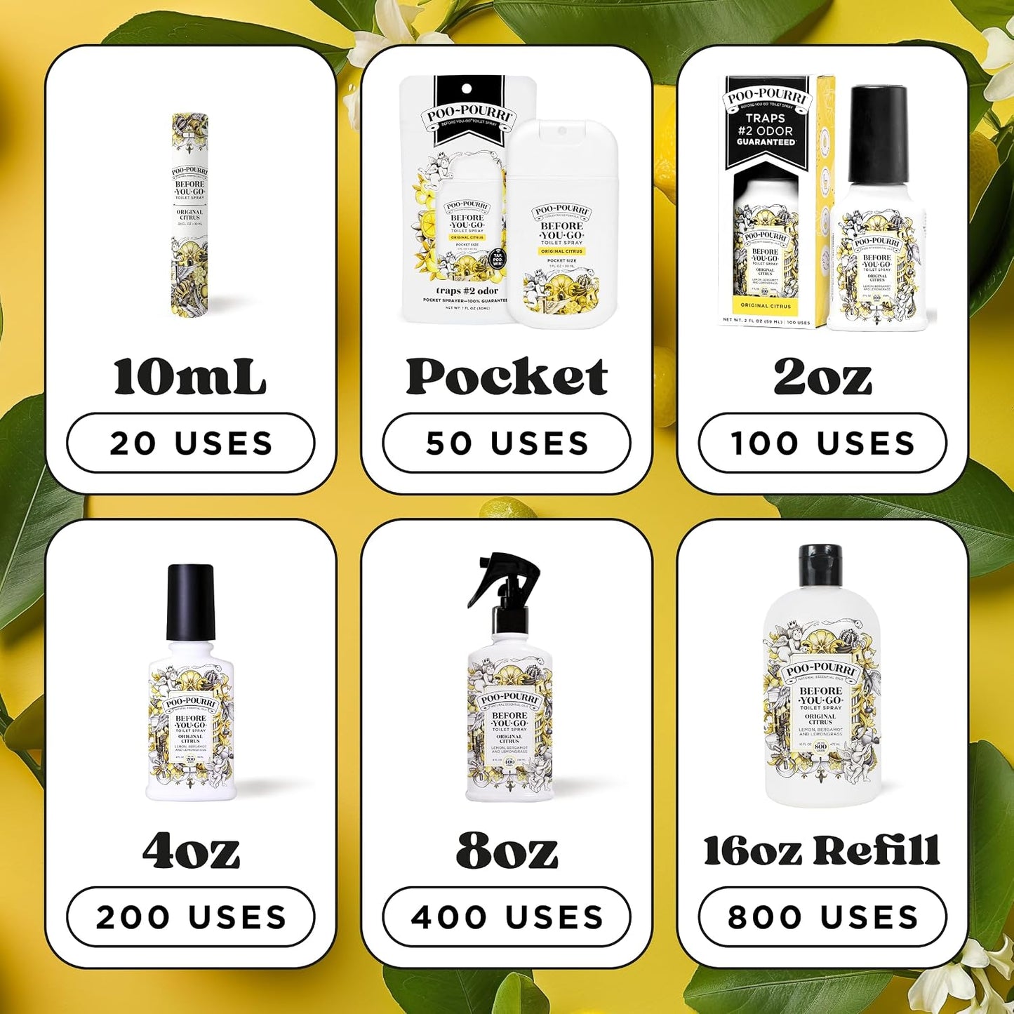 Poo-Pourri Before-You-Go Toilet Spray Refill, Original Citrus, 16 Fl Oz, Up to 800 Uses, Bathroom Odor Deodorizer with Essential Oils for Home or Work, Lemon, Bergamot and Lemongrass Scent