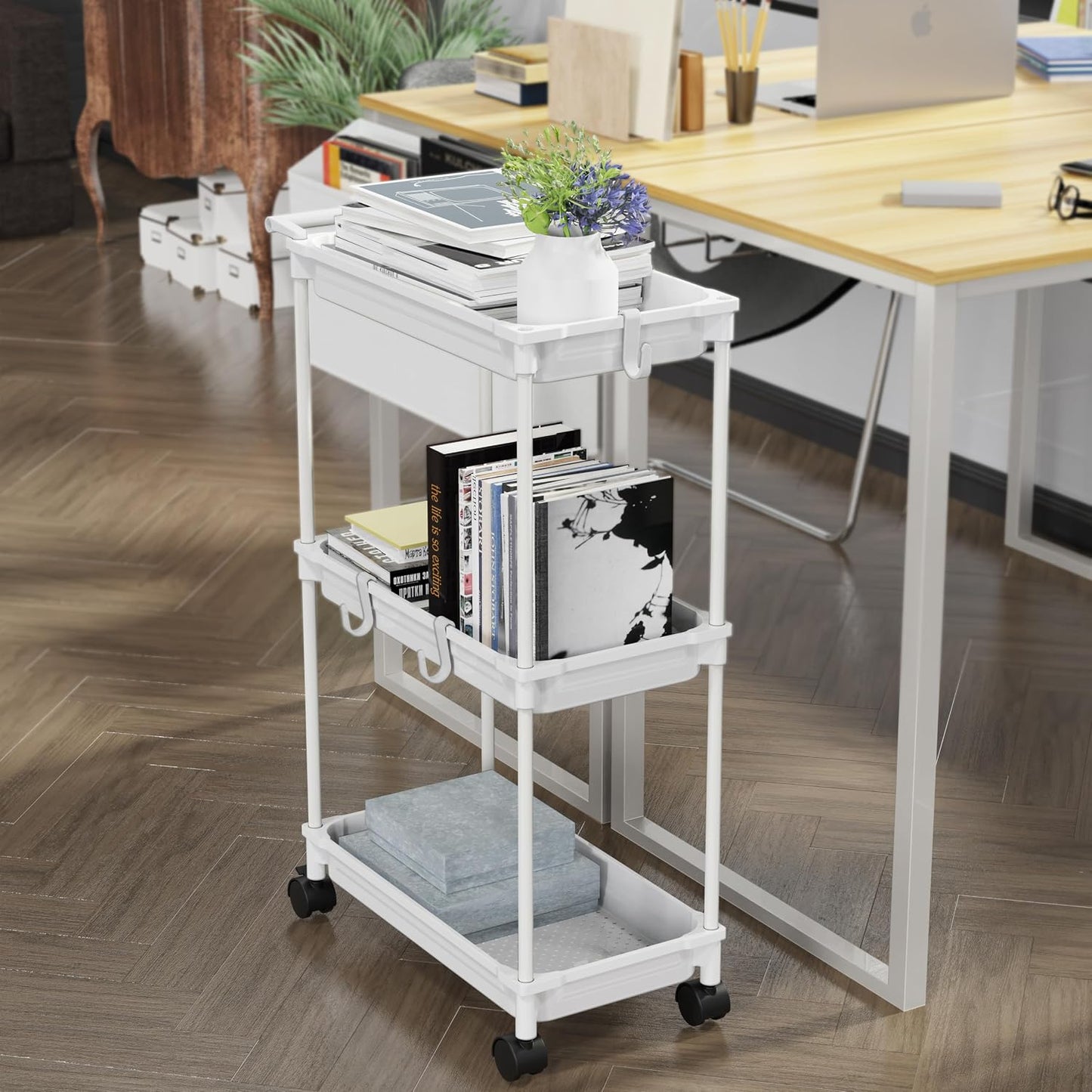 SimpleHouseware Standard 3-Tier Slim Rolling Storage Cart, Black