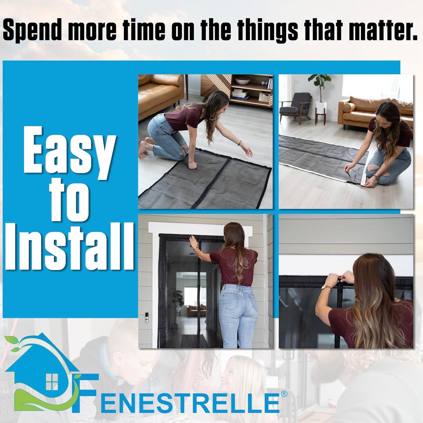 Fenestrelle Magnetic Screen Door for French & Sliding Door – Heavy Duty, Hands Free Fiberglass Mesh with Self Closing Magnetic Seal, White Trim – Fits 70" x 80" Doors (Screen Size 72" x 82")