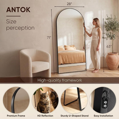 Antok 58" x19” Arched Full Length Floor Mirror, Gold Aluminum Frame, Free Standing/Wall Mount/Leaning for Bedroom, Living Room, Dressing Room