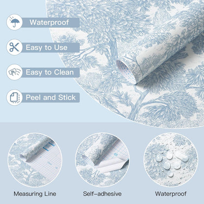 Safiyya Peel and Stick Wallpaper Beige Forest Contact Paper 17.3" x 118" Vintage Tree Wall Paper Renter Friendly Self Adhesive Removable Wallpaper for Bathroom Vinyl Off-White