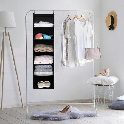 MAX Houser 6 Tier Shelf Hanging Closet Organizer, Closet Hanging Shelf with 2 Sturdy Hooks for Storage, Foldable (Grey)
