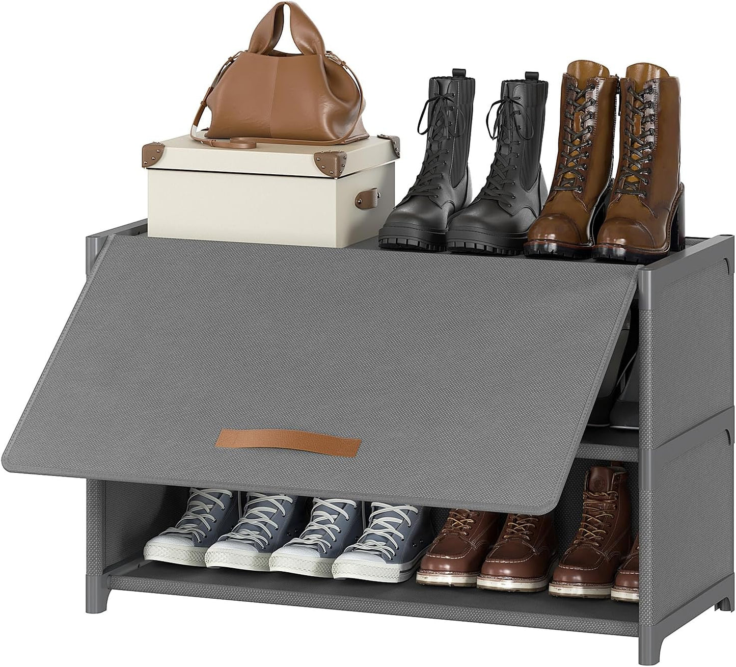 Shoe Rack, 5 Tier Shoe Storage Cabinet with Door 20 Pair Plastic Shoe Shelves Organizer for Closet, Entryway, Hallway, Bedroom, Black