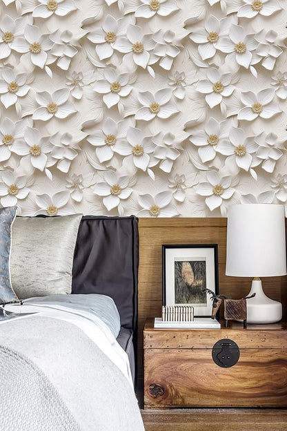 Floral Peel and Stick Wallpaper 3D Effect Interior Wall Décor Contact Paper Self Adhesive Removable Renter Friendly for Bedroom Living Cabinet Room 17.7in x 9.8ft (Not Textured Wallpaper