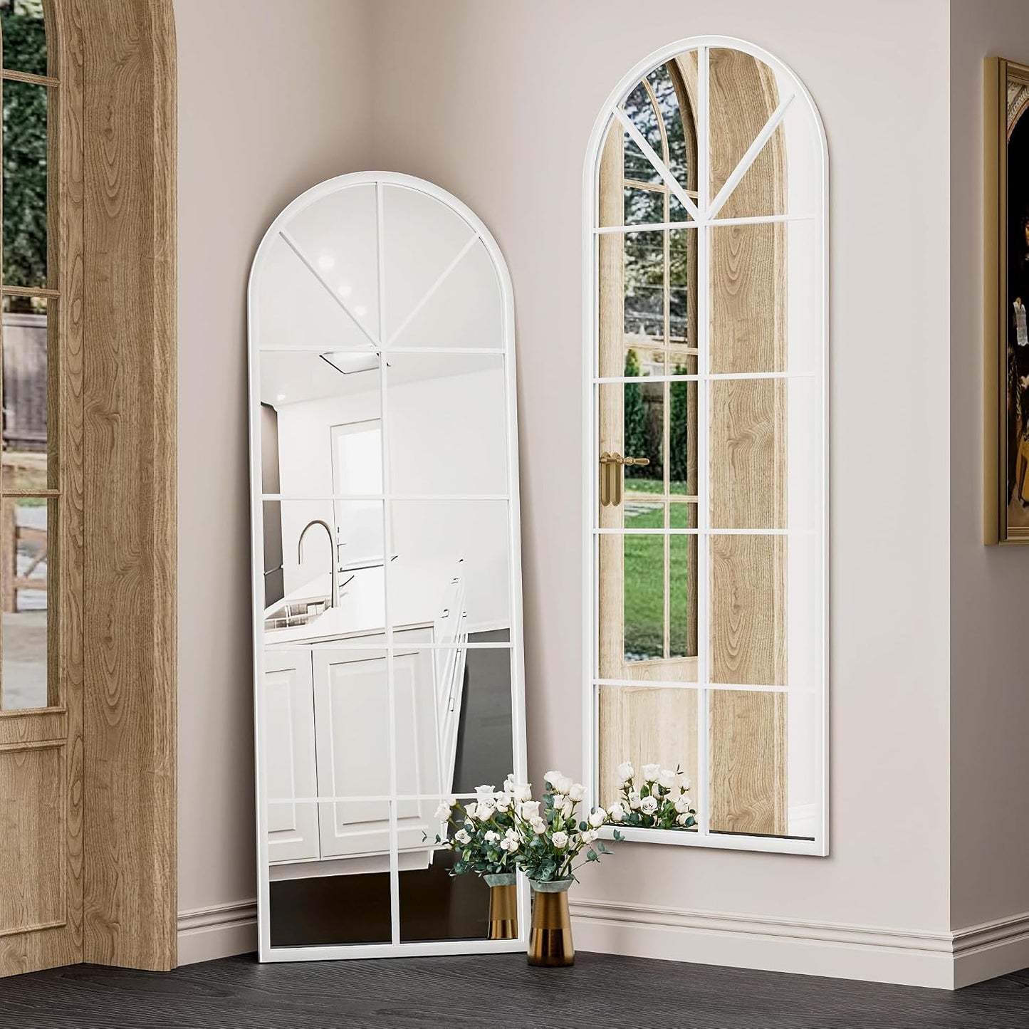 OGCAU Floor Full Length Mirror, 56"x20" Arched Full Body Mirror, Hanging or Leaning, Standing, Wall Mounted with Aluminum Frame for Bedroom Living Room, White
