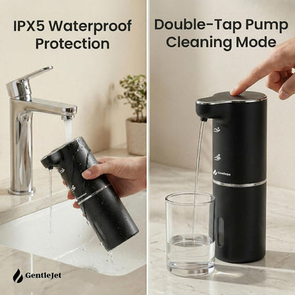 GentleJet JetFoam Automatic Foam Soap Dispenser – Touchless Sensor, USB-C Rechargeable, Adjustable Output, IPX5 Waterproof, 300 ml, Bathroom & Kitchen Countertop