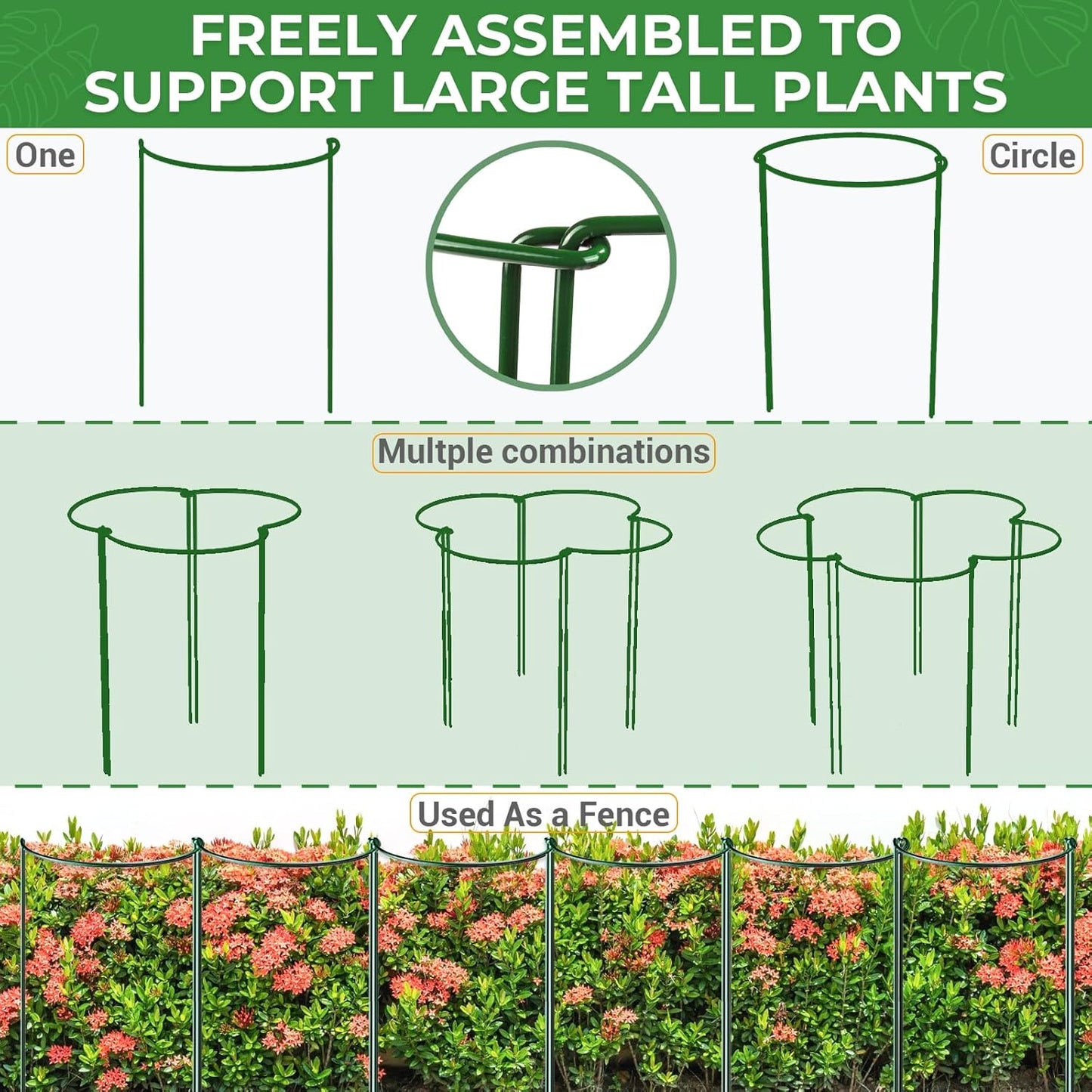 LEOBRO Plant Support Plant Stakes, 12pcs Peony Cages and Supports, Metal Garden Stakes Plant Supports, Plant Support Stakes, for Peony, Tomato, Hydrangea, Indoor Outdoor Plants, 10" W x 24" H