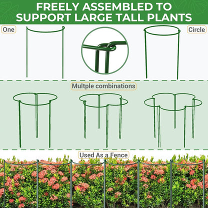 LEOBRO Plant Support Plant Stakes, 12pcs Peony Cages and Supports, Metal Garden Stakes Plant Supports, Plant Support Stakes, for Peony, Tomato, Hydrangea, Indoor Outdoor Plants, 10" W x 24" H