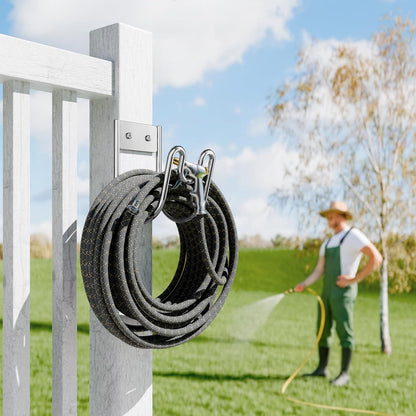 Garden Hose Holder Wall Mount - SS304 Stainless Steel Water Hose Hanger Heavy Duty Rack for Extension Cords Vacuum Hose Outside Silver (1 Pack)