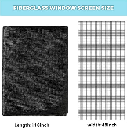 Window Screen Replacement Kit, 8-in-1 DIY Screen Door Repair Kit with Fiberglass Mesh 48"x118" Spline Tools for Sliding Door Patio Screen House Windows French Doors