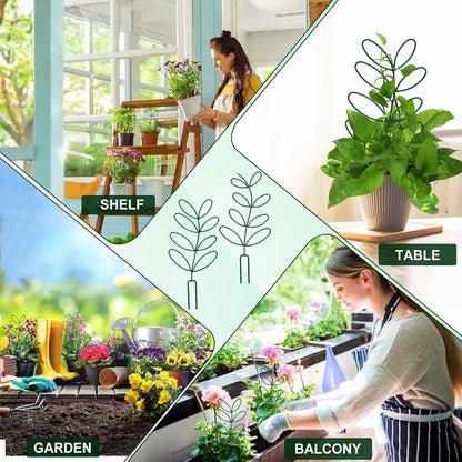 AUGSUN 2 Packs Plant Trellis Garden Trellis Plant Stakes Trellis | for Climbing Plants, Indoor Plants Metal Leaf Shape, Plant Support for Houseplants, with 50 Ties Plant Lover Gift (Green)