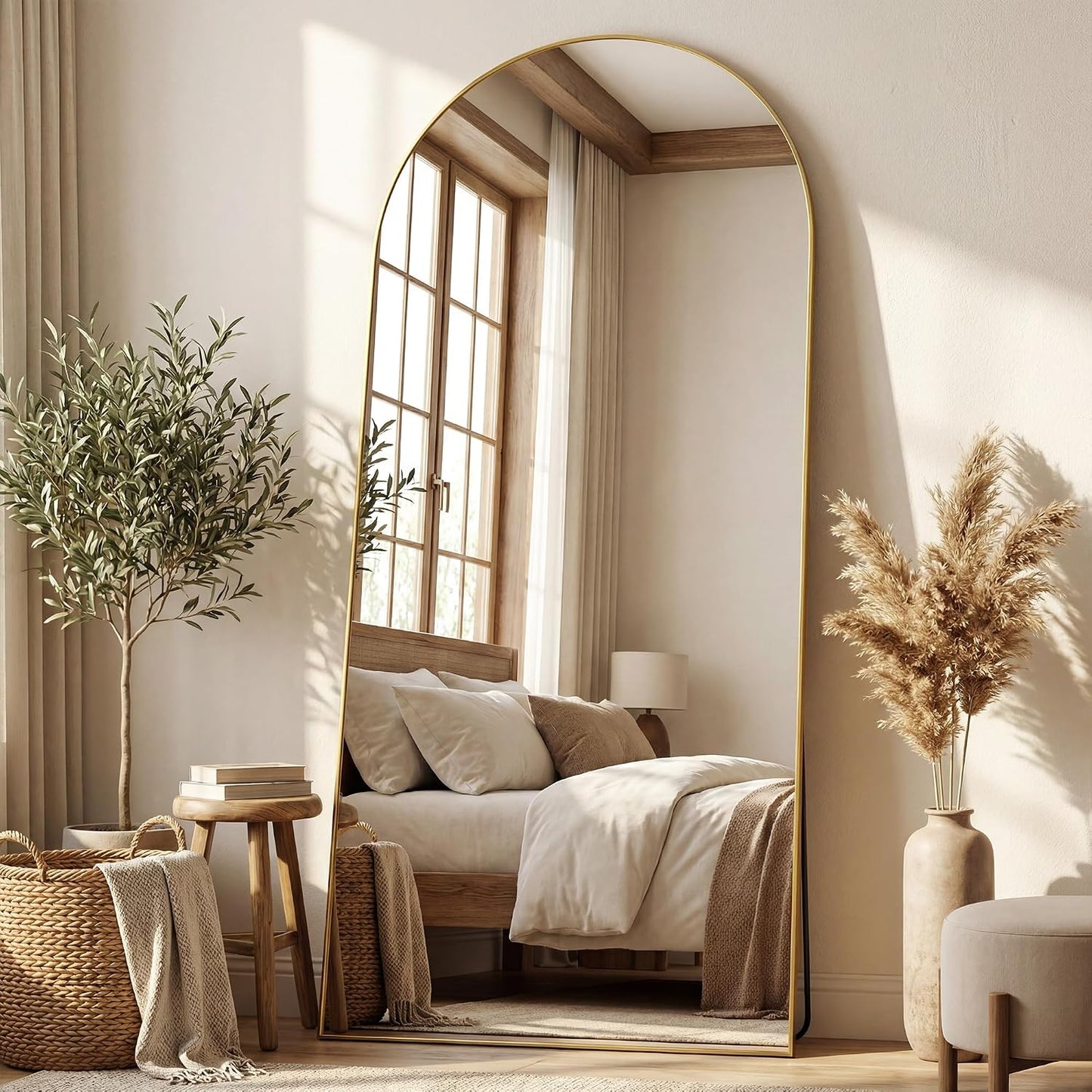 Antok 58" x19” Arched Full Length Floor Mirror, Gold Aluminum Frame, Free Standing/Wall Mount/Leaning for Bedroom, Living Room, Dressing Room
