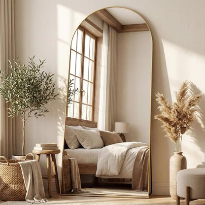 Antok 58" x19” Arched Full Length Floor Mirror, Gold Aluminum Frame, Free Standing/Wall Mount/Leaning for Bedroom, Living Room, Dressing Room