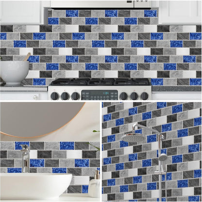 URCOLOR 10-Sheet Subway Tile Peel and Stick Backsplash for Kitchen,12"x12" Self Adhesive Wall Tiles Sticker on Back Splashes for Bathroom Gray Marble Design