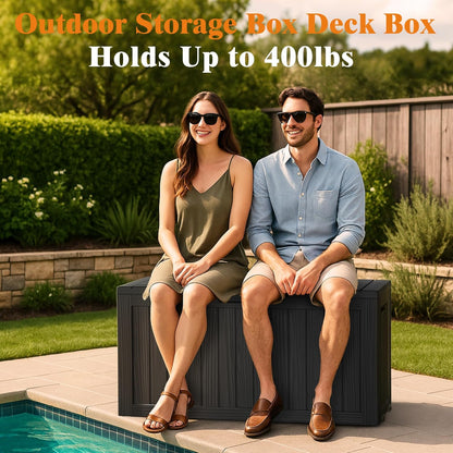 Outdoor Storage Box, 50 Gallon Waterproof Deck Storage Box, Lockable Patio Storage Bins for Package Delivery, Porch, Garden Tool, Cushions, Anti-Theft Weatherproof & UV-Resistant Parcel Drop Box