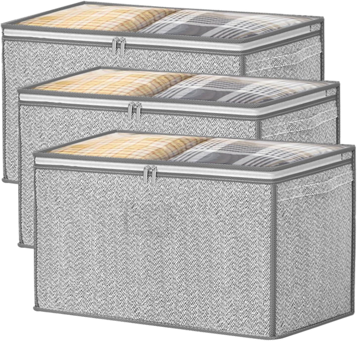3 Pack 125L Comforter Storage Bags, Clothes Storage Bags, Large Capacity | Collapsible Closet Organizer, Versatile for organizing clothes blanket comforter pillow, Reinforced Handle & Sturdy Zipper