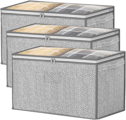 3 Pack 125L Comforter Storage Bags, Clothes Storage Bags, Large Capacity | Collapsible Closet Organizer, Versatile for organizing clothes blanket comforter pillow, Reinforced Handle & Sturdy Zipper