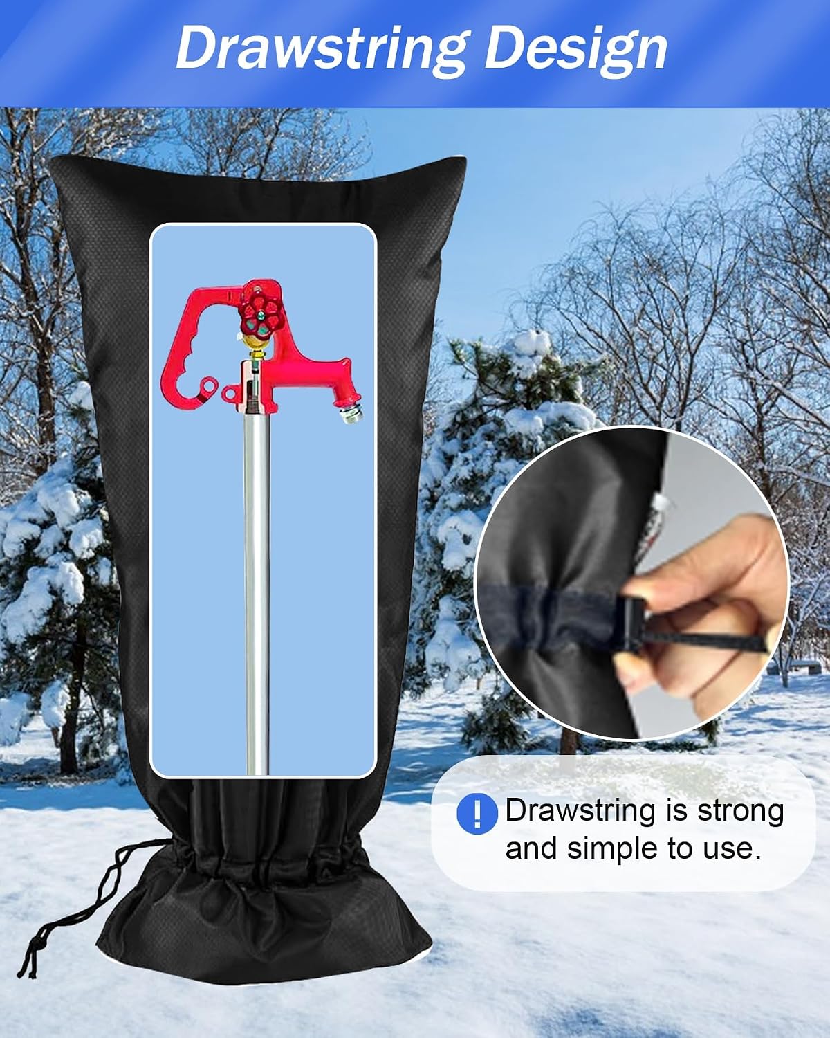 Extended Outdoor Faucet Cover for Winter Freeze Protection, POROLIR Large 25" H x 13" W Thicker Insulation Long Winter Sock for Outdoor Sprinkler Yard Hydrant Hose Bib Insulated Spigot Black