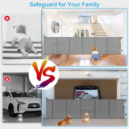 71 inch Retractable Baby Gates, EZIGO Extra Wide Baby Gate for Large Opening Extra Long Mesh Gate for Kids or Pet Dog Gate Child Safety Gate for Stairs Hallways Doorway Indoor Outdoor, Gray