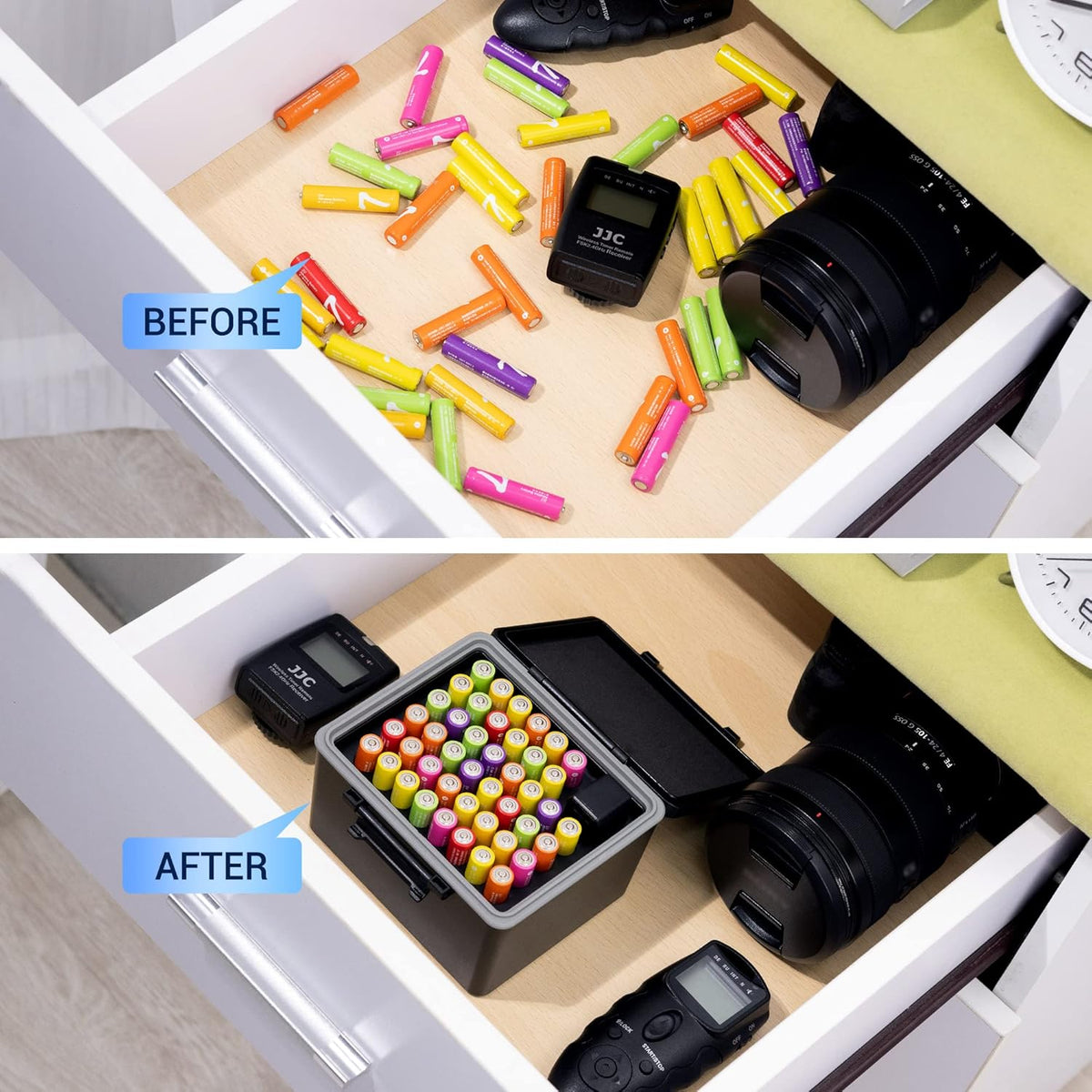 JJC 44 Slots AAA Triple A Battery Case Holder with Removable Battery Tester, Water-Resistant & Shockproof AAA Battery Storage Box Organizer