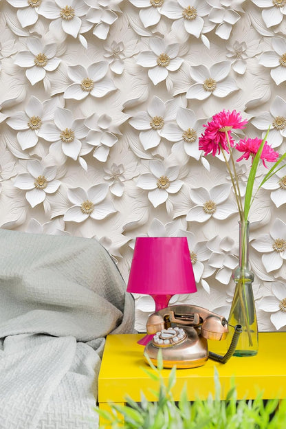 Floral Peel and Stick Wallpaper 3D Effect Interior Wall Décor Contact Paper Self Adhesive Removable Renter Friendly for Bedroom Living Cabinet Room 17.7in x 9.8ft (Not Textured Wallpaper